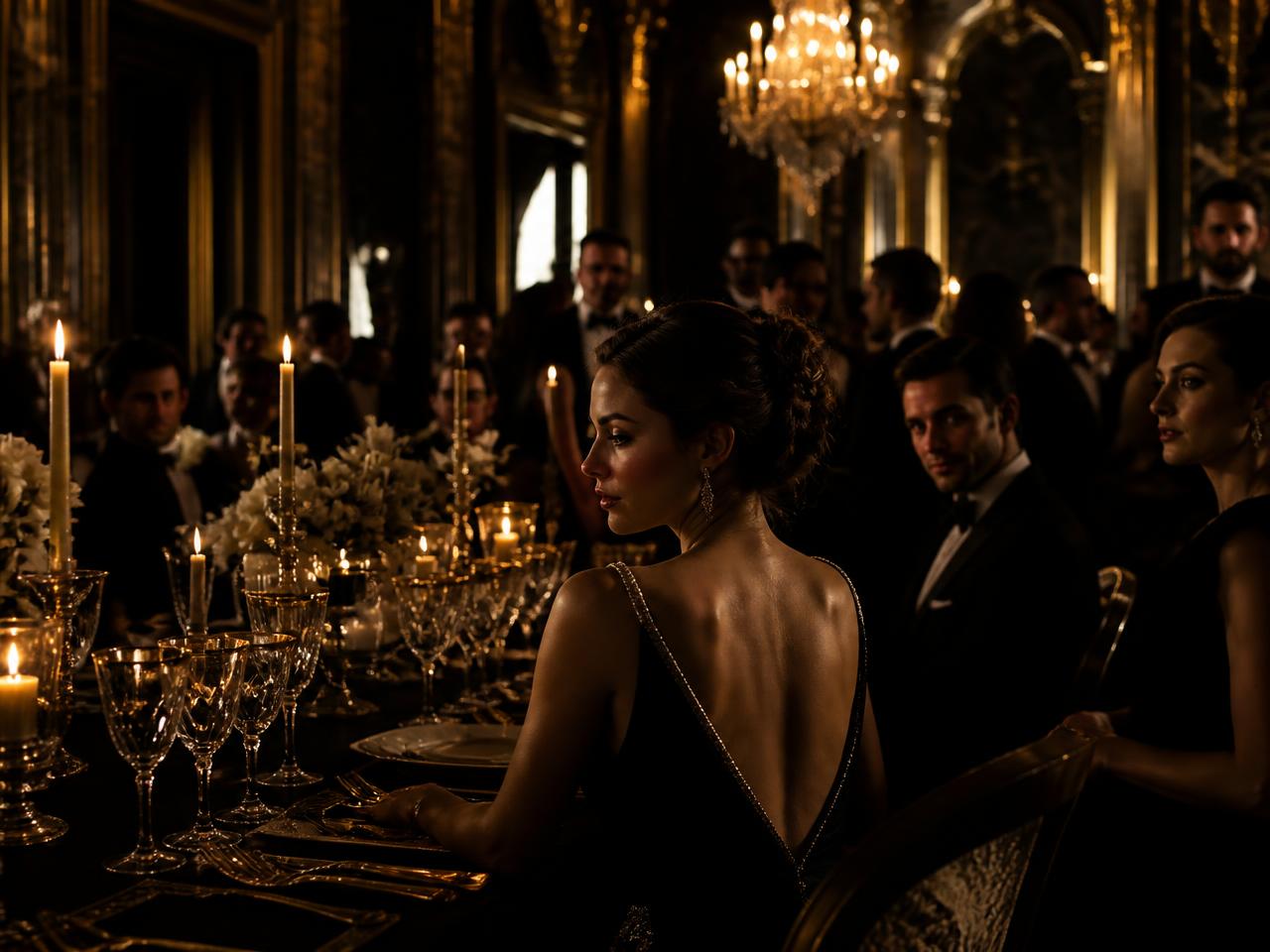 Guests arriving for an elegant black-tie evening